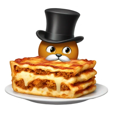 Garfield eating lasagna with a top hat sticker