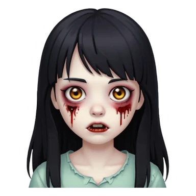 dark style zombie girl emoji with black eyes, long black hair and bangs sticker