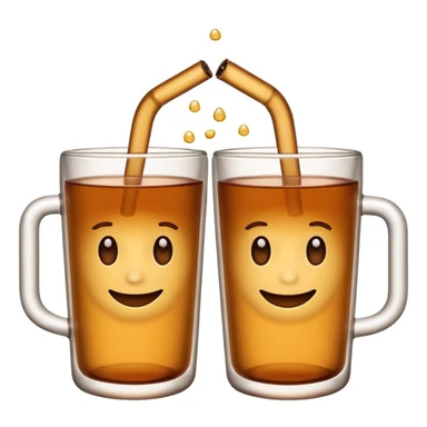 two brown mate teas in 500ml plastic cups clinking, emoji style, no cups, white background sticker