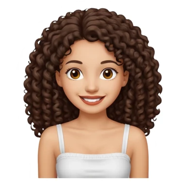 Woman with light skin and dark brown eyes and dark brown long curly hair and white tube top sticker