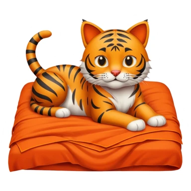 Un chat sur un lit fait qui est rouge et orange  sticker