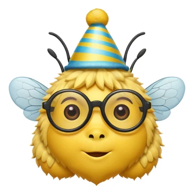 bee with party hat and eye glasss sticker