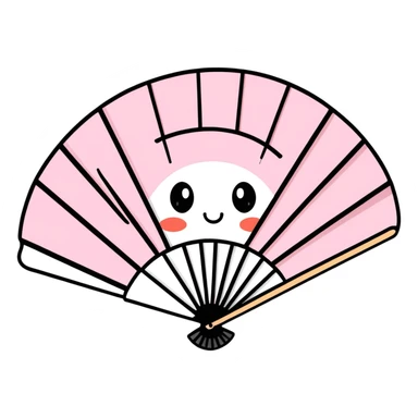 Folding paper fan with a kawaii face sticker