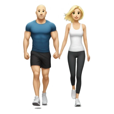 Blond girl going to the gym with a bald guy with white beart sticker