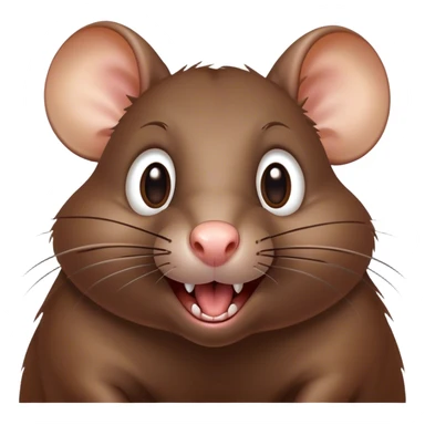 Cinematic Comical Brown Rat Portrait Emoji, Head tilted dramatically with an exaggeratedly amused expression, featuring a striking glossy brown coat with comically large whiskers and wide, expressive eyes filled with playful disbelief, Simplified yet hilariously expressive features, highly detailed, glowing with a slightly sassy glow, high shine, dramatic yet playful, stylized with an air of cheeky urban mischief, soft glowing outline, capturing the essence of a spirited and over-the-top rat that looks ready to scamper its way into internet fame instantly! sticker