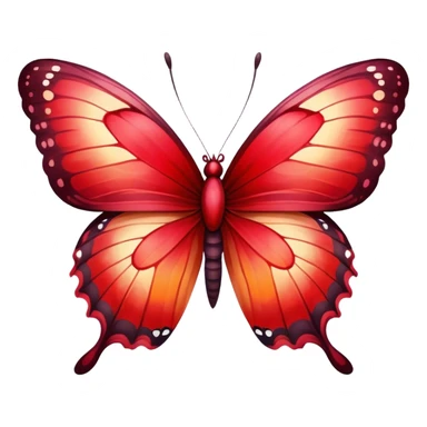 A striking butterfly with fiery red wings fading into crimson and soft cherry tones, a hand-painted look." sticker