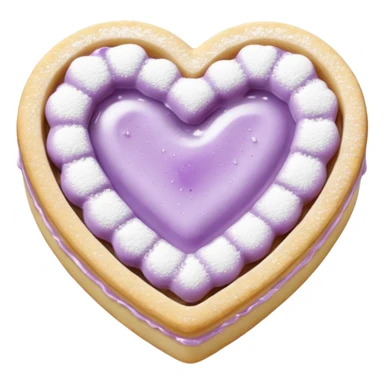 Realistic shortbread cookie in the shape of a heart with pale lilac color jelly middle filling and sprinkled powder sugar on top. sticker