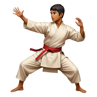 Cinematic Realistic Kung Fu Action Emoji, depicted as an epic martial arts scene with a master executing a precise move in traditional attire, rendered with fluid motion and vibrant textures under dramatic high-contrast lighting. sticker