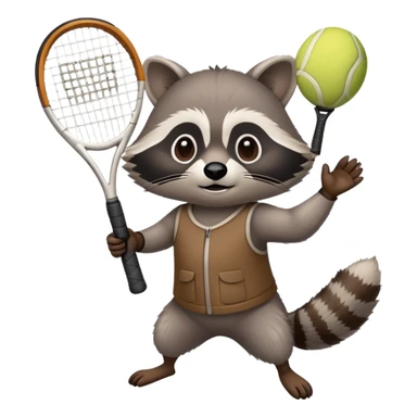 raccoon from a low angle holding tennis racket overhead sticker