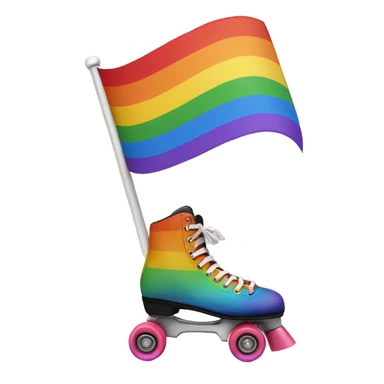 a human on roller skates speeding with a rainbow flag that leaves a trail sticker