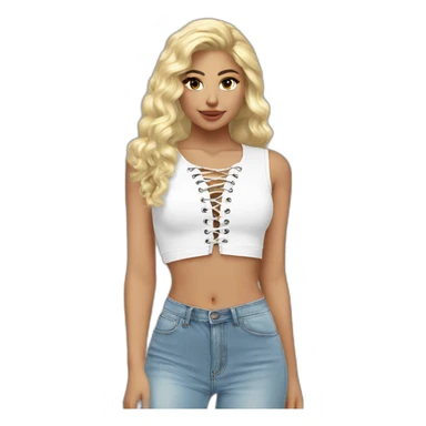 caucasian blonde plush lace up crop top sticker