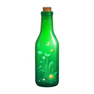 Green bottle with plants and nature and sparkles around it  sticker