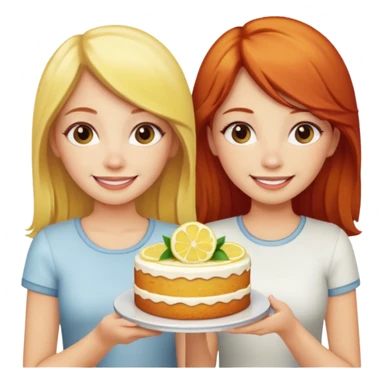 Blonde haired girl with red haired girl with lemon cake sticker