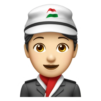 Korean Emirates cabin crew with their red hat and white scarf attached a hat  sticker