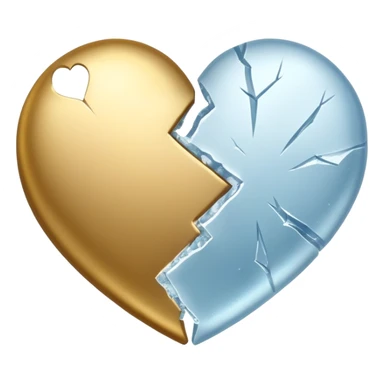 broken heart, one side frosty ice, the other side metallic gold sticker