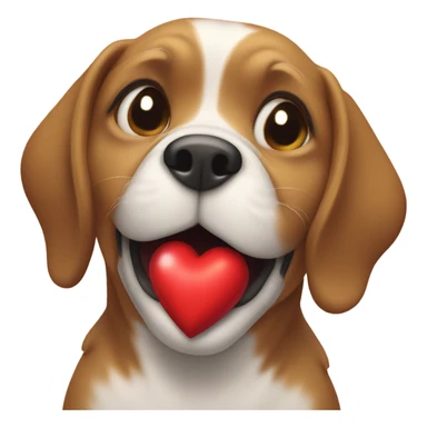 dog holding a heart sticker