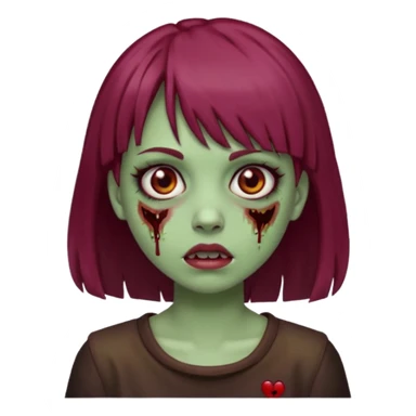 girl zombie with burgundy hair and bangs emoji, white background  sticker