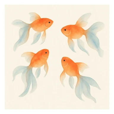 watercolor goldfish swimming with flowing fins, vibrant orange and blue hues sticker