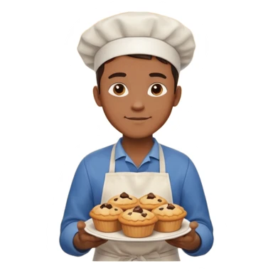 Baking community man avatar in vibrant style illustration. Pie, cookie, and muffin warm golden tones, simple shapes, flat design, high contrast. sticker