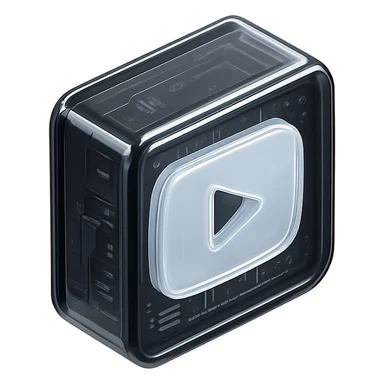white YouTube play button inside a black box sticker