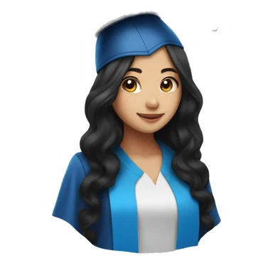 asian girl wearing blue graduation cap with long curly black hair sticker