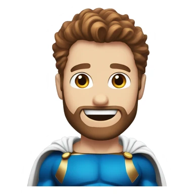 White superman, redish hair, blue eyes, redish brownish, scruffy beard, happy smile sticker