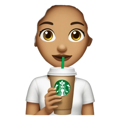 Latina cute girl with long brown and long eyelashes hair holding starbucks drink sticker
