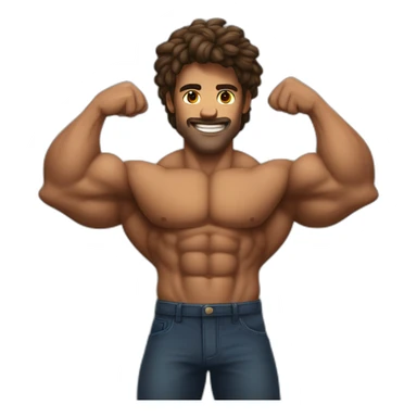Musclé au cheveux bruns double biceps sticker
