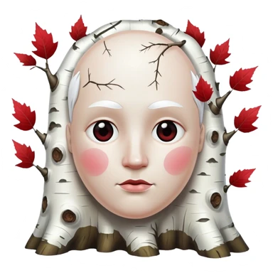 angry big white head made of birch tree with lack marks and red leaves sticker