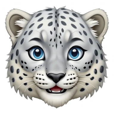 Cinematic-Comical-Snow-Leopard-Portrait-Emoji – Head tilted dramatically with an exaggeratedly amused expression, featuring a thick, spotted white-and-grey coat with a dense ruff around the neck, wide, piercing icy blue eyes filled with playful disbelief zoomed out showing the shoulders sticker
