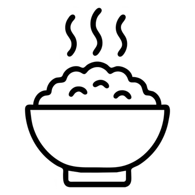 A clean outlined icon of a bowl with orange rice and steam rising sticker