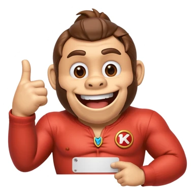 Can you create a humorous donkey kong emoji that sarcasticly points to an extra large role tag of "CTO" pinned on the chest of donkey kong.
should look excessively proud with broad smile sticker