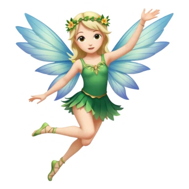 A winged flower fairy girl, wearing a short skirt, one leg straight and the other bent, her body tilted, in a flying pose. sticker