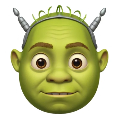 Shrek avec deux petites antennes-oreilles cylindriques plantées de chaque côté de la tête : elles sont courtes, épaisses, avec une ouverture ronde à l’extrémité.
 sticker