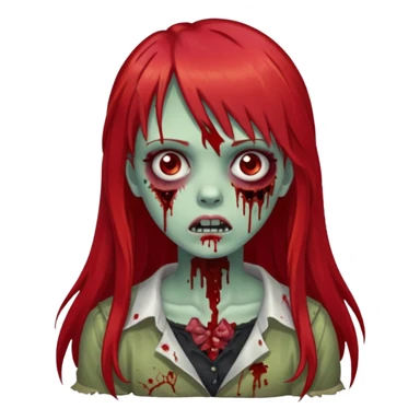 create a zombie girl with red long hair and bangs sticker