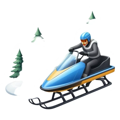 An icon featuring a sleek sled speeding down a snowy hill, with a snowy landscape and pine trees in the background. The motion lines and slight snow spray emphasize the thrill of the ride. Transparent background highlights the excitement and fun of sledding. sticker