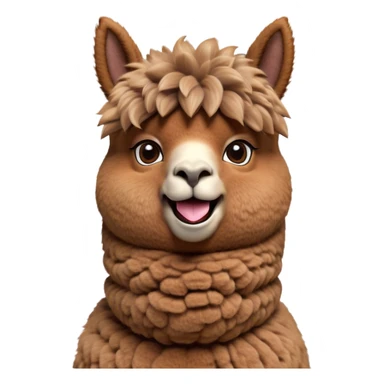 Cinematic Comical Brown Alpaca Portrait Emoji, Head tilted dramatically with an exaggeratedly amused expression, featuring a striking, plush brown fleece with playful texture, wide, expressive warm eyes filled with playful disbelief, Simplified yet hilariously expressive features, highly detailed, glowing with a slightly sassy glow, high shine, dramatic yet playful, stylized with an air of cheeky mischief, bright and endearing, soft glowing outline, capturing the essence of a spirited and over-the-top alpaca, so meme-worthy it feels like it could side-eye its way into internet fame instantly! sticker