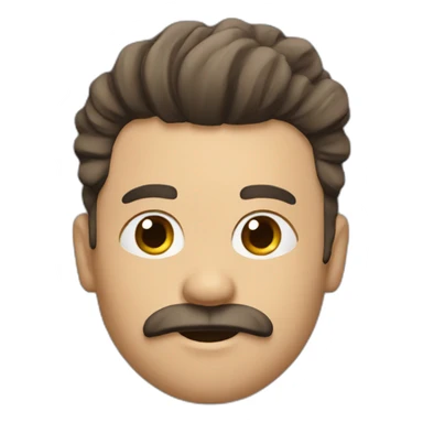 A xhite man with stick hair in the side and à little mustache sticker