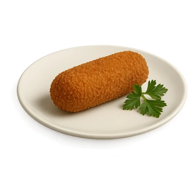 realistic kroket on a white plate, with parsley garnish sticker
