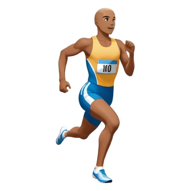An icon symbolizing professional running: a dynamic sprinting athlete in motion on a track, leaving motion lines behind. The background features a large stadium with cheering crowds, a digital timer, and a clear blue sky. Transparent background emphasizes speed, endurance, and competition. sticker