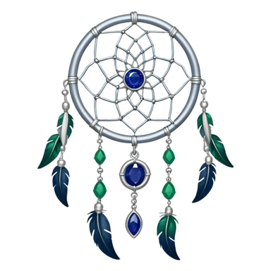 Silver Dreamcatcher with sapphire-stones and emerald-stones sticker