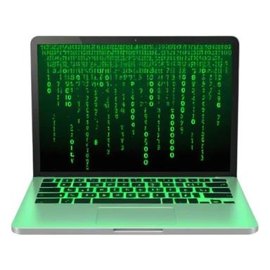 laptop showing green falling code with Matrix effect sticker