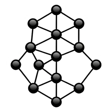 Minimalistic flat vector icon, iOS style, thin black contour on white background. Graph with multiple connected nodes and edges. Clean, no text, no shadows sticker