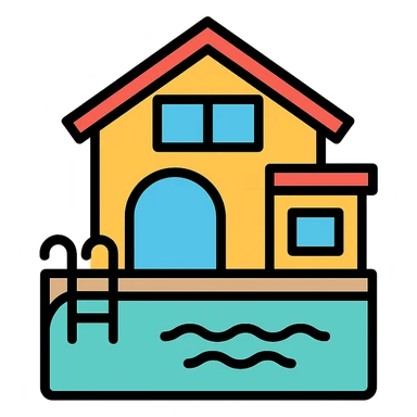 luxury home with indoor pool, color outline icon sticker