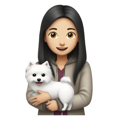asian girl with Japanese spitz dog sticker