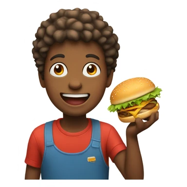 Happy boy eating a burger sticker