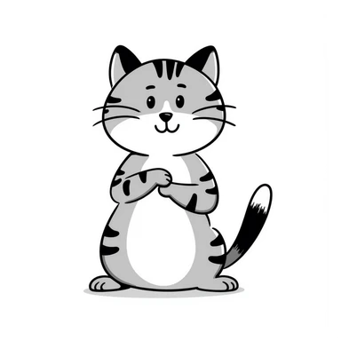 Cute tabby cat with white stomach, hand-drawn style, playful pose showing white belly sticker