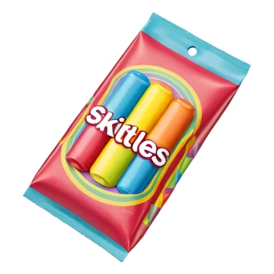 A retro 90s American Skittles package with tape on it, nostalgic design, classic rainbow styling from the 1990s sticker