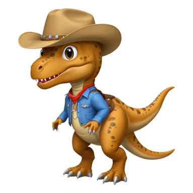 trex dinosaor with cowboy helmet with cowbot clothes sticker