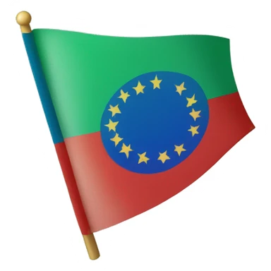 Bandera gitana azul verde y roja con rueda de carro roja en medio sticker